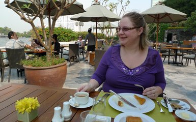 Breakfast on the terrace at the Oriental Hotel, Bangkok