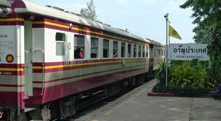 A 3rd class train from Kanchanaburi to Bangkok.