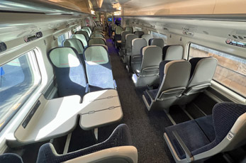 Standard class seats on a pendolino from London to Liverpool or Lancaster, en route to the Isle of Man