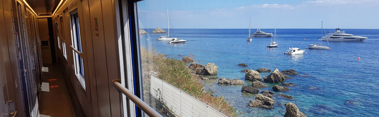 Coastal view from the Palermo to Milan sleeper train
