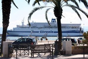 A Tirrenia Line ferry arrives in Sardinia