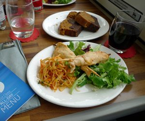 Complimentary food & wine in 1st class