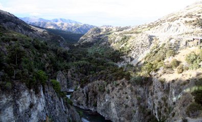 The river gorge from the TranzAlpine train as it climbs into the Southern Alps