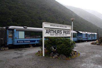 The Tranz Alpine at Arthurs Pass in the heart of the Southern Alps...