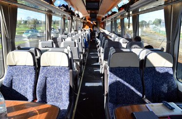 Seats in the new 'AK' carriages on the Auckland-Wellington 'Northern Explorer'