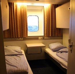A standard cabin on DFDS Seaways Newcastle-Amsterdam ferry.