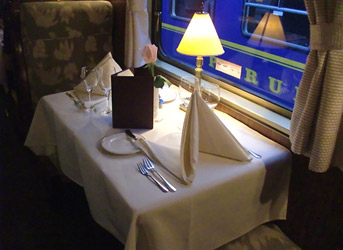 Dinner on the Hirham Bingham train