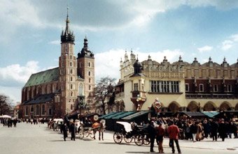 Cathedral & main square, Krakow, Poland.  Easy to reach by train from London..!