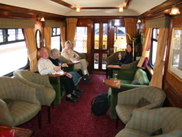 Lounge-observation car on the Royal Scotsman cruise train.
