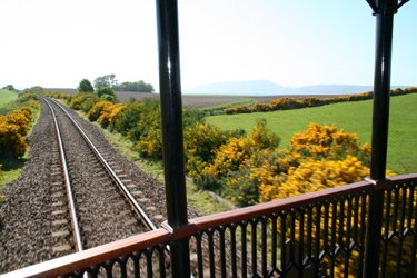 Gorse on the Inveness-Aberdeen line, seen from the rear of the Royal Scotsman train