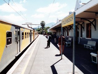 A Metro train from Cape Town, just arrived at Stellenbosch