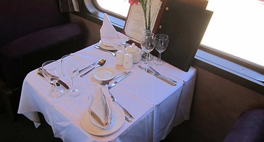 Dining-car on the Premier Classe train to Johannesburg