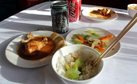 A typical meal in Chinese restaurant car