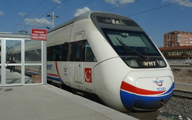 A high-speed YHT train at Ankara station