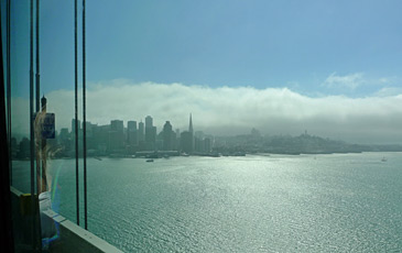 San Francisco skyline, seen from the Amtrak Thruway bus crossing the Bay Bridge
