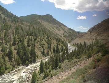 Scenery in the Colorado canyons seen from the California Zephyr