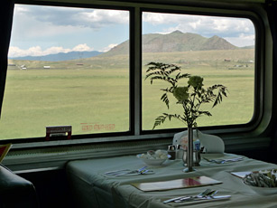Dining car table laid for lunch on the California Zephyr
