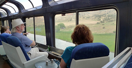 Relaxing in the Sightseer lounge car