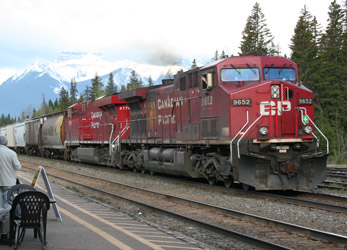 Freight passing Banff station