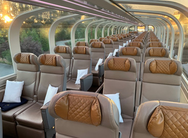 Seats in a Rocky Mountaineer gold leaf car