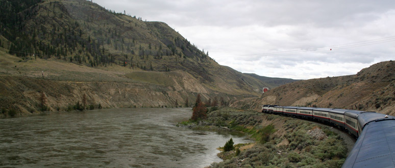 Rocky Mountaineer at the end of Kamloops Lake