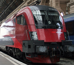 Railjet train from Vienna to Budapest