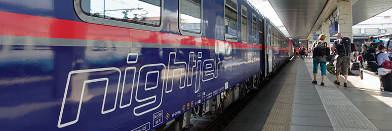 The Nightjet train from Vienna to Venice, arrived at Venice Santa Lucia