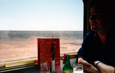 Yours truly at lunch on the Indian Pacific train as it crosses the Nullarbor Plain