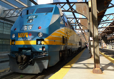 A VIA Rail train from Toronto to Montreal