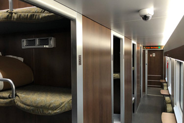 Sleeper corridor on 'revival green' CR200J sleeper train