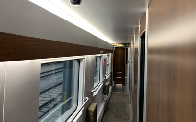 Corridor on 'revival green' sleeper train