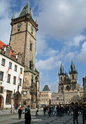 Visit Prague by train - the old town square
