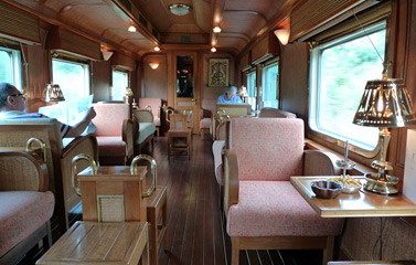 The lounge in the Eastern & Oriental Express observation car
