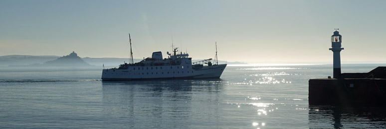The Scillonian II sails from Penzance to the Scilly Isles on fine September morning